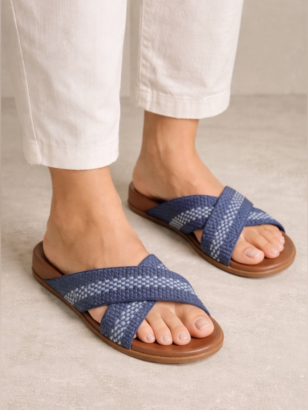 Rothy’s The Double Strap Blue Indigo Slide Sandals Size 10.5